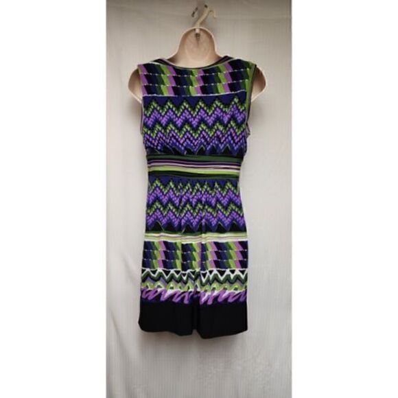 Sandra Darren Sheath Dress 8P Green Geometric Lined Polyester Knee Length - Picture 6 of 7